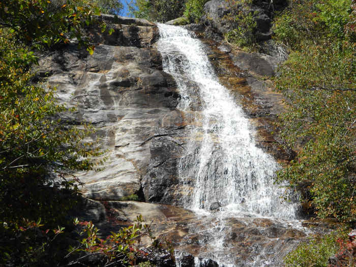 Upper Falls is one western North Carolina waterfall worth climbing for. Once you get to the bottom be sure to climb up to get this view of the upper portion of Upper Falls.