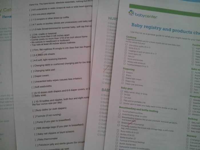 Print out a few baby shower registry checklists to see what they suggest you register for.