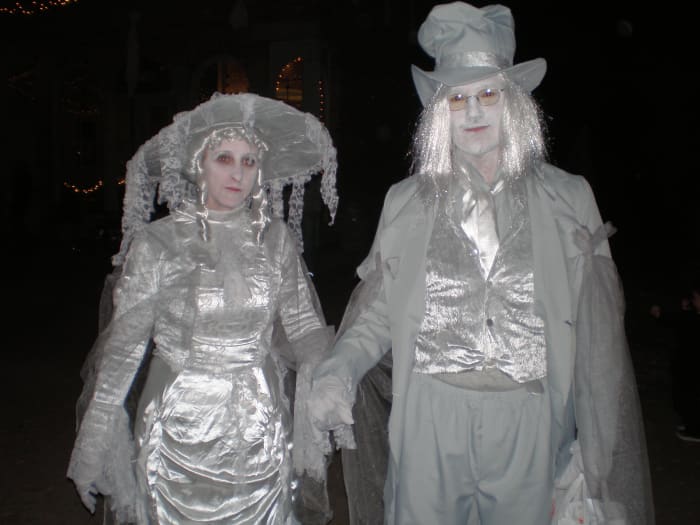 These impressive specters 'haunted' the village one Halloween. They didn't say a word, but kindly allowed a picture of their costumes. At least, I THINK they were just in costume... Can you say "Boo!"?