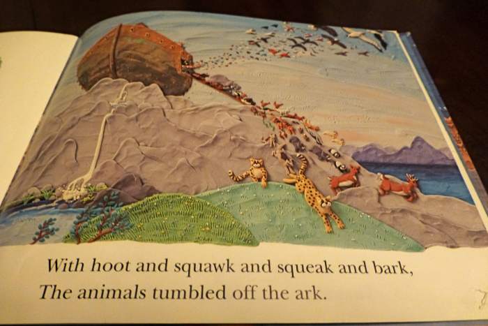 This page from Barbara Reid's Two By Two demonstrates her incredible skill with clay and with words, too.