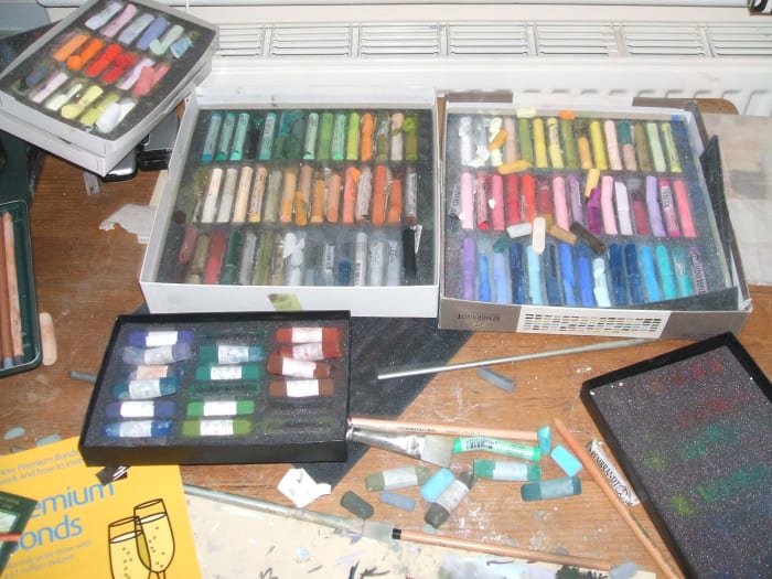 The glorious mess that is my work table, showing my Rembrandt Landscape Set