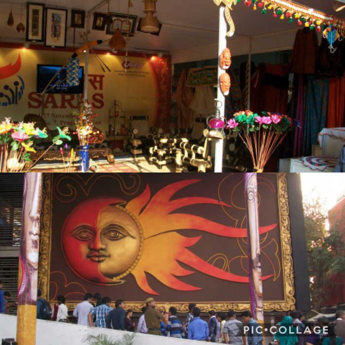 Glimpses of the art exhibition at New Delhi Trade Fair grounds, Bamboo furniture and Sun paintings