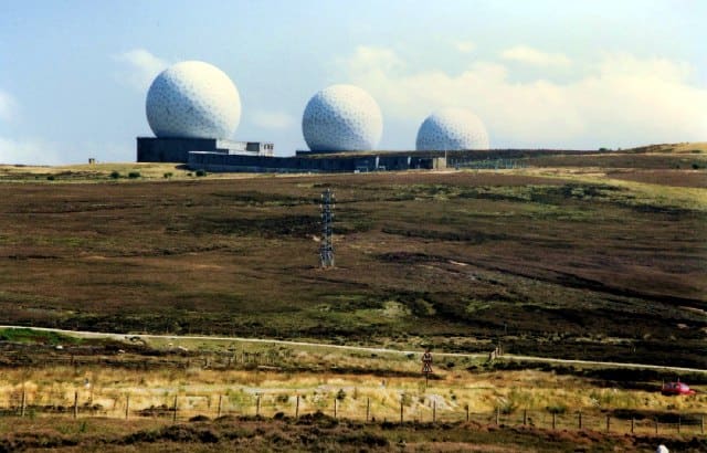 Fylingdales Early Warning Station as built in the 1960s survived in this form until the 1990s, when the radomes were replaced by the 'sandcastle'