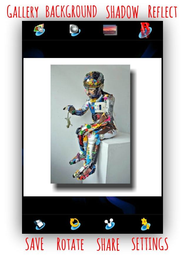 Squaring and editing images with InstaFitIt. Text and icons represent the respective features of the app