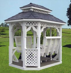 White Double Swing with Covered Tiered Roof with white lattice