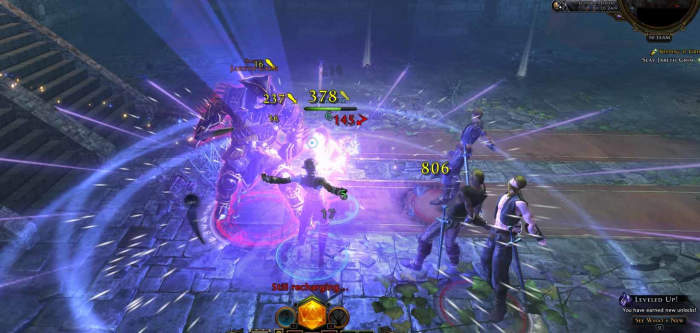 When surrounded by powerful minions and an even more powerful boss monster, use whirlwind of blades to defeat the minions and then accumulate power to deal with the boss.