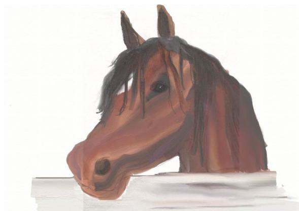© 2007 Horse by Barn (Sketch was scanned in and sketch was painted in oil style painting using ArtRage