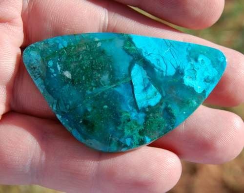 Chrysocolla from the Inspiration Mine in Arizona. This specimen is quite hard and is well silicated.