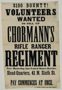 A poster advertising the need for volunteers for the colorfully named Chormann's Rifle Ranger Regiment