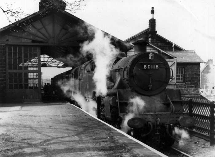 Standard class 4 Tank locomotive 80118 stands at Guisborough Station in the fifties. These engines were allocated to the region from the late 1950s, this engine being a Leeds Neville Hill engine in 1959