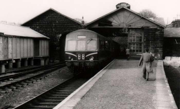 Motive power in the late 1950s. A diesel multiple unit (dmu) rests at Guisborough prior to returning to Middlesbrough. By closure all lines east of Guisborough had been closed to passengers, with only Hutton Gate and Pinchinthorpe open.