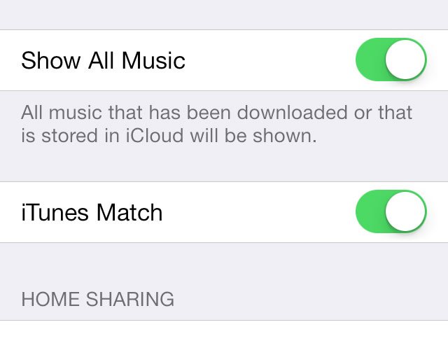 Activate iTunes match to show all music in your iPhone or iPad library even though it's not physically stored on your device.