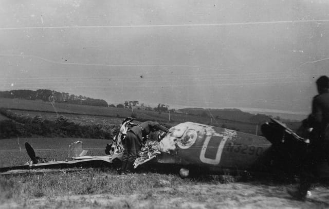 Squadron Leader Roger Bushell's spitfire after being shot down south of Dunkirk in 1940