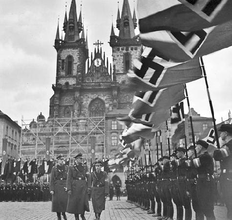 Wartime Prague, Germans on parade - civilians were obliged to look on at the pageants