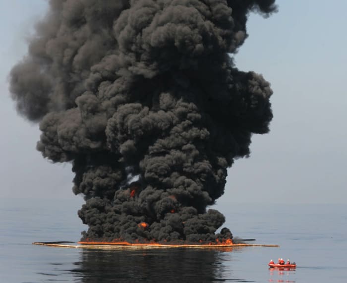 As you can see from this photo the Gulf of Mexico is literally burning up, as 1.6 million liters of oil are spilled into the water everyday!