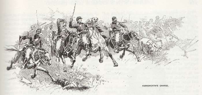 Sketch - cavalrymen launch a charge. Notice the cavalryman on the far right as he attempts to fire his carbine with one arm