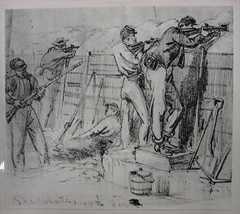 Sketch - snipers use firing steps to aim over the trench walls. Note the retaining wall on the side of the trench