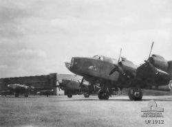 Photo of Halifax bomber aircraft of 466 squadron at RAF Station Driffield, Yorkshire, Enhgland c1944