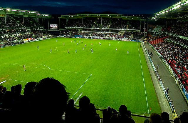 Rosenborg and Lillestrom in action during a 2010 Tippeligaen match in Round 8 on Apr. 25, 2010 at Lerkendal Stadium. The match finished scoreless as part Rosenborg's unbeaten season that year.