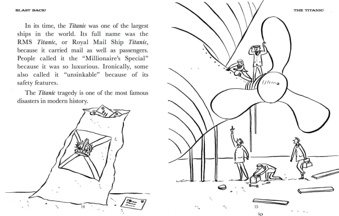 This is a good example of the kinds of illustrations in the book The Titanic (Blast Back) by Nancy Ohlin.