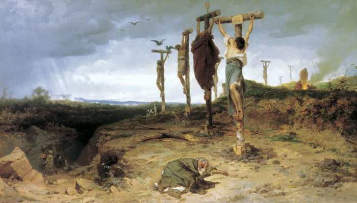While the fate of Spartacus himself is unknown, more than 6000 of his followers were crucified along the road from Rome to Capua by Crassus as an example.