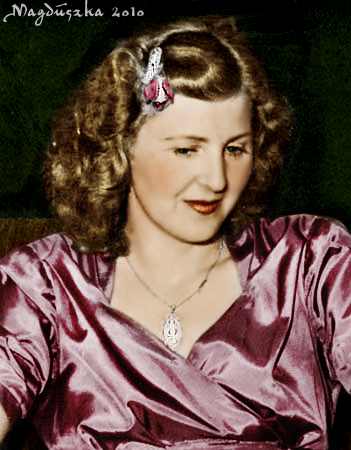 Eva Braun. Strong nose, chin and blonde hair.