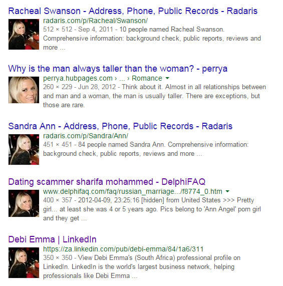 By searching the image, one can see how many others have used the same image. A sure clue of a scam.
