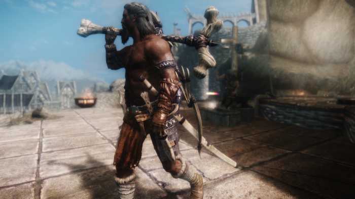 In game picture of weapons from Immersive Weapons by Hothtrooper44, courtesy of Skyrim Nexus, Bethesda and Zenimax.
