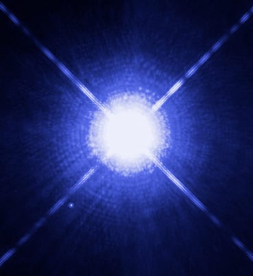 Sirius A is in the Canis Major constellation and is called The Great Dog. Sirius B, the white dwarf is referred to as The Pup, which shows as a tiny white dot, lower left.