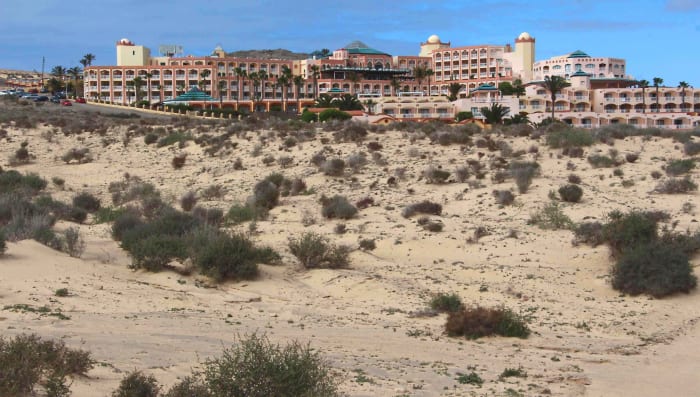 The Hotel H10 Esmeralda in Costa Calma - a resort in the southeast of the island. Typical of Fuerteventuran resort hotels and within a stone's throw of the beaches