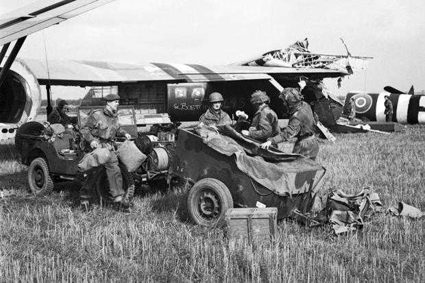 British paratroopers assemble by the gliders. Some jeeps were provided, the force was largely infantry and would find reaching the Rhine bridges an uphill task against regrouping German combat units. The element of surprise was lost.