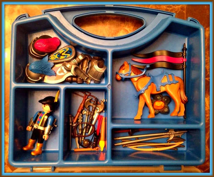 Here is a Playmobil number # 4177 Knight Carry Case with lots of accessories, this one came out in the year 1993.