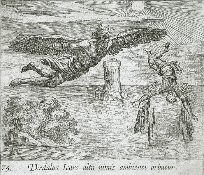 Antonio Tempesta Italian (Florence, Italy 1555 - 1630 Rome, Italy) The Fall of Icarus, 1606 Series/Book Title: Illustrations to Ovid's "Metamorphoses" Print Italian , 17th century Etching 10.5 x 12 cm (4 1/8 x 4 3/4 in.) B. 712
