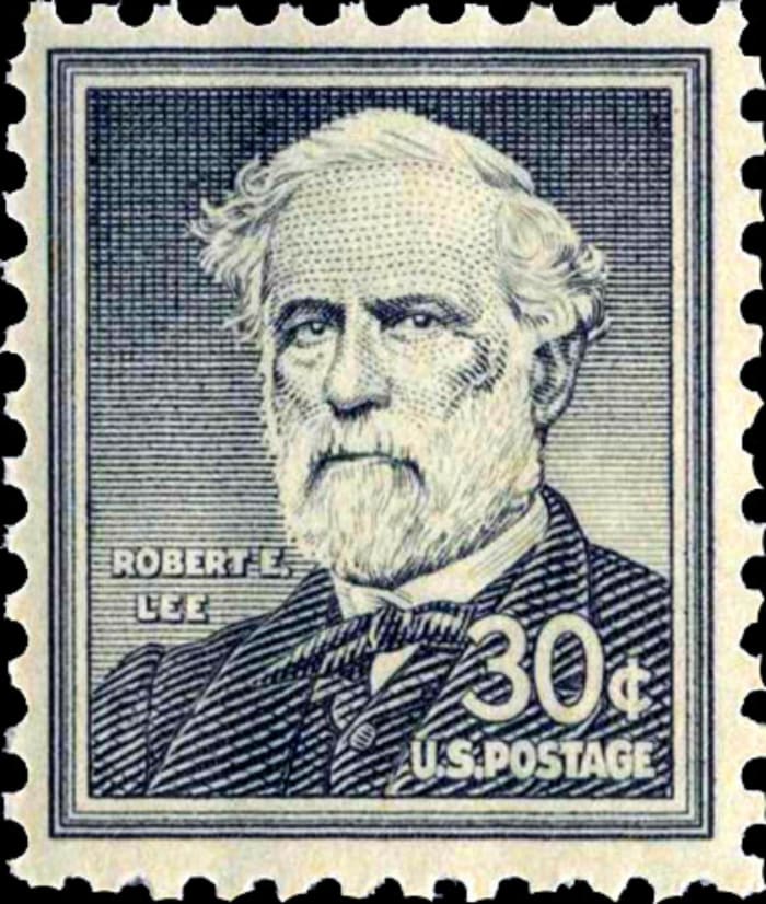 U.S. postage stamp, issued in 1954, honoring Civil War Confederate General Robert E. Lee. The Liberty Series, Issued to replace the 1938 Presidential series, this patriotic set of stamps honors guardians of freedom throughout U.S. history.