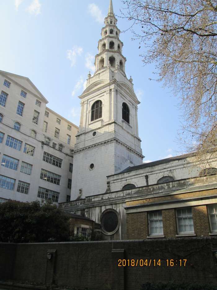 With its 'wedding cake' tower, St Bride's was the newspapermen's church - see text below. Hit on the same night as St Paul's also suffered minor damage, the 7th Century Saxon crypt wall was revealed
