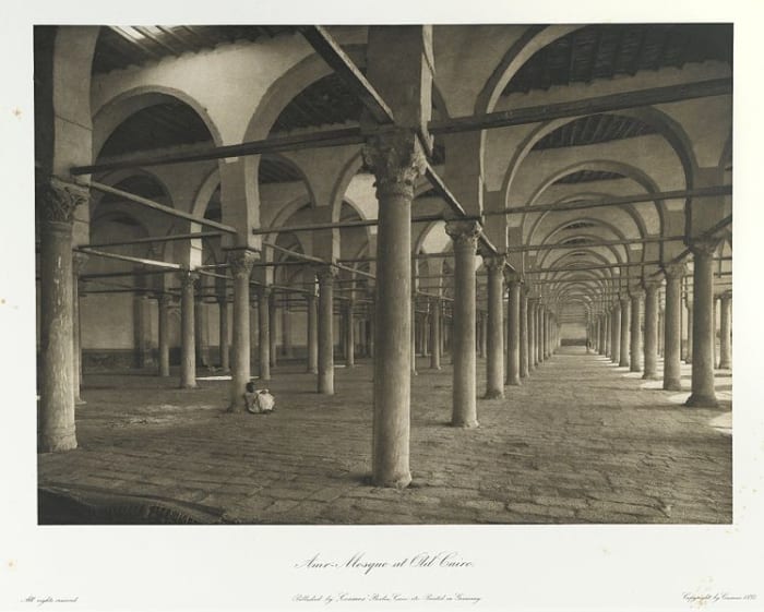 "Mosque of Amr in Cairo.". Printed material. Brooklyn Museum. (Photo: Brooklyn Museum, N376_J95_Heliogravures_pl05_PS1.jpg) Brooklyn Museum Libraries. Presented in memory of Boris Ellison, a lifelong student of ancient Egypt, 1893.