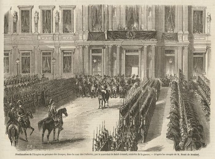 A painting depicting the official declaration of the Second French Empire on the 2nd December 1852 at the Hotel de Ville, Paris.