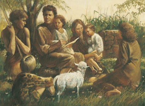 Adam and Eve had a unified covenant relationship. Adam and Eve Teaching Their Children, by Del Parson. © 1978