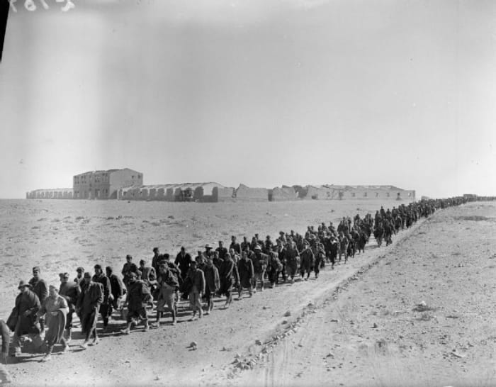 Italian troops captured after the Battle for Sidi Barrani the British army almost captured Mussolini's entire invasion force.