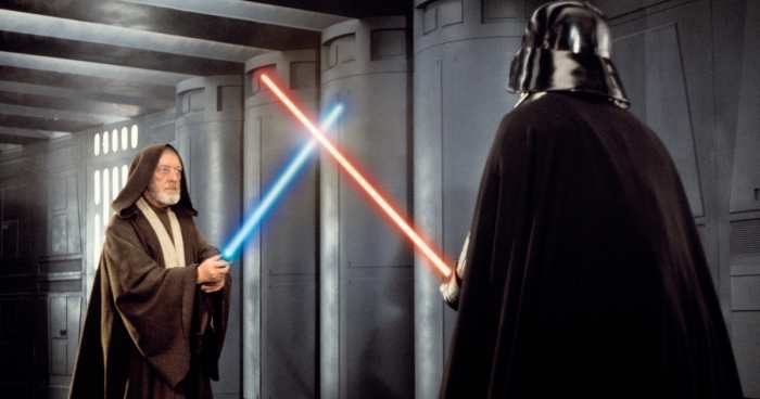 Obi-Wan Kenobi duelling Darth Vader.