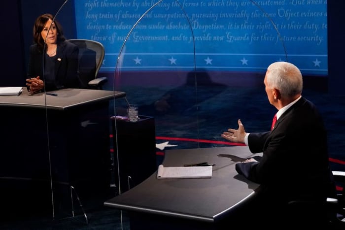 Senator Kamala Harris (D-CA) and VIce President Mike Pence (R-IN) participating in the first and only Vice Presidential debate last Wednesday at the University of Utah in Salt Lake City