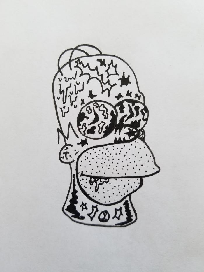 Bootleg Homer Simpson With Applied Textures. Stipple, Slime, Hollow Burst, Filled Burst, Shading, Indentations.