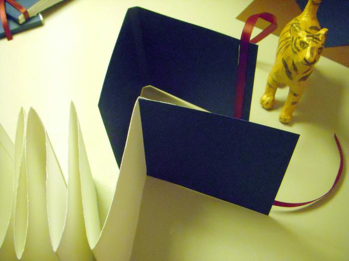 Top view - the pages of the book will be attached with the short tab close to the spine.