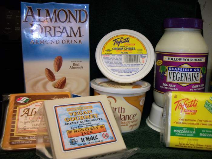 Dairy Substitutes. The "cheddar" Almond Cheese has milk casein, and is therefore not vegan or casein free. Read your labels! Personal Photo.