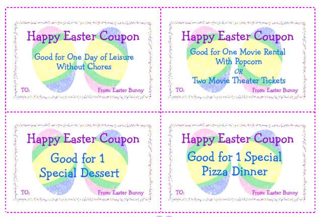 Printable Easter Coupons for baskets or to fill plastic eggs and greeting cards