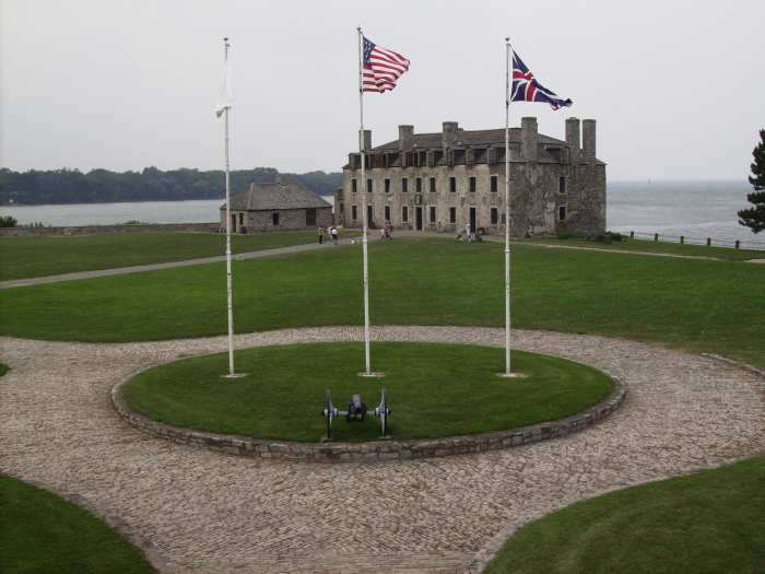 The Niagara River, into which the head was thrown, as it flows into Lake Ontario next to where the Fort stands.