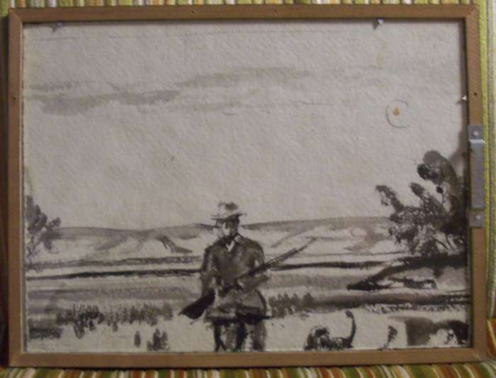Reverse of the bugler shows Robert O. Anderson hunting. Note where Peter circled the flaw in the paper as a reason for tearing it up.