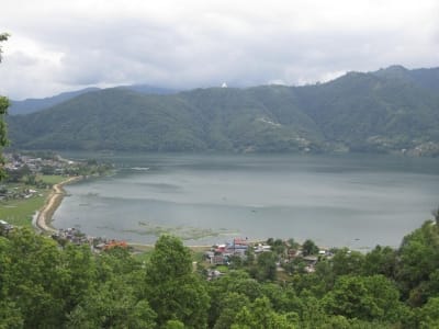 One view from The Castle, looking down at Phewa Lake and Lake Side. See the World Peace Pagoda in the distance on the hill.