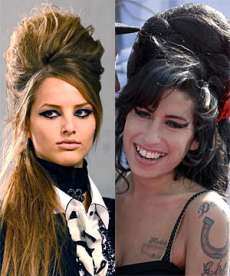 Amy Winehouse, juxtaposed with a Karl Lagerfield model for promotional effect...one of the first to sport the reinvented style with any kind of committment.