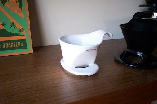 The elegant Bee House dripper. Note the holes where you can peer in and see the coffee level. I had one of these for about 2 months before I knocked it off the counter and it shattered. :(